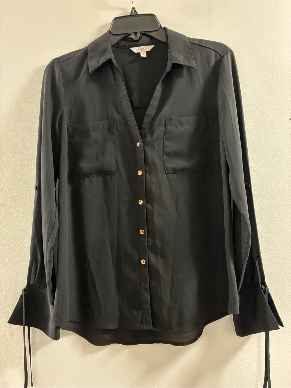 Y2K 90’s Candie's Black Button-Down Light Sheer Blouse with Chest Pockets